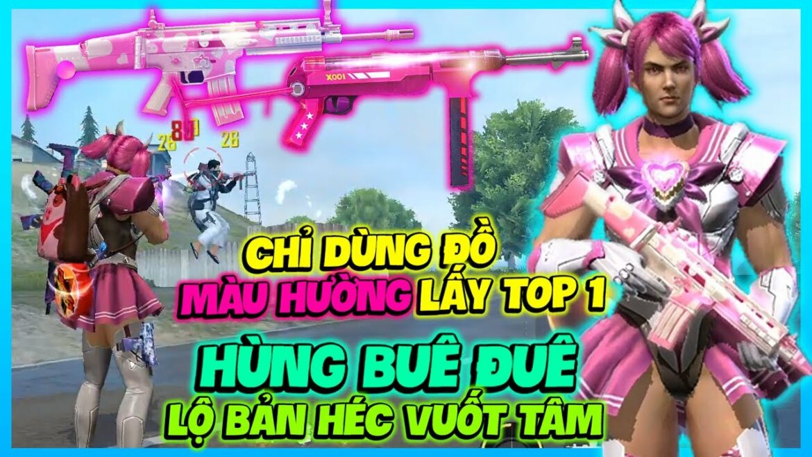 (FREE FIRE) CHỈ XÀI ĐỒ MÀU HƯỜNG LẤY TOP 1, HÙNG MẠNH MÕE HỒNG CÁ TÍNH VUỐT MP40 GAME THỦ NHỨT NÁCH