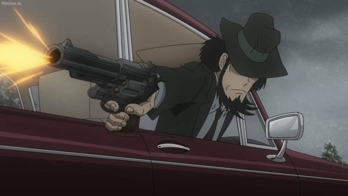 Jigen shows off his high-class gun skills, ジゲンは彼の高級な銃のスキルを披露します