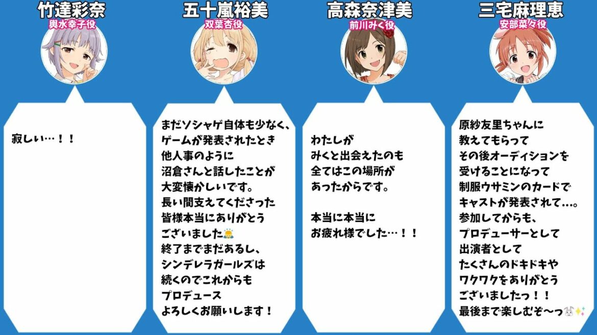 モバマス – サービス終了発表後の担当声優ツイートまとめ【アイドルマスターシンデレラガールズ】