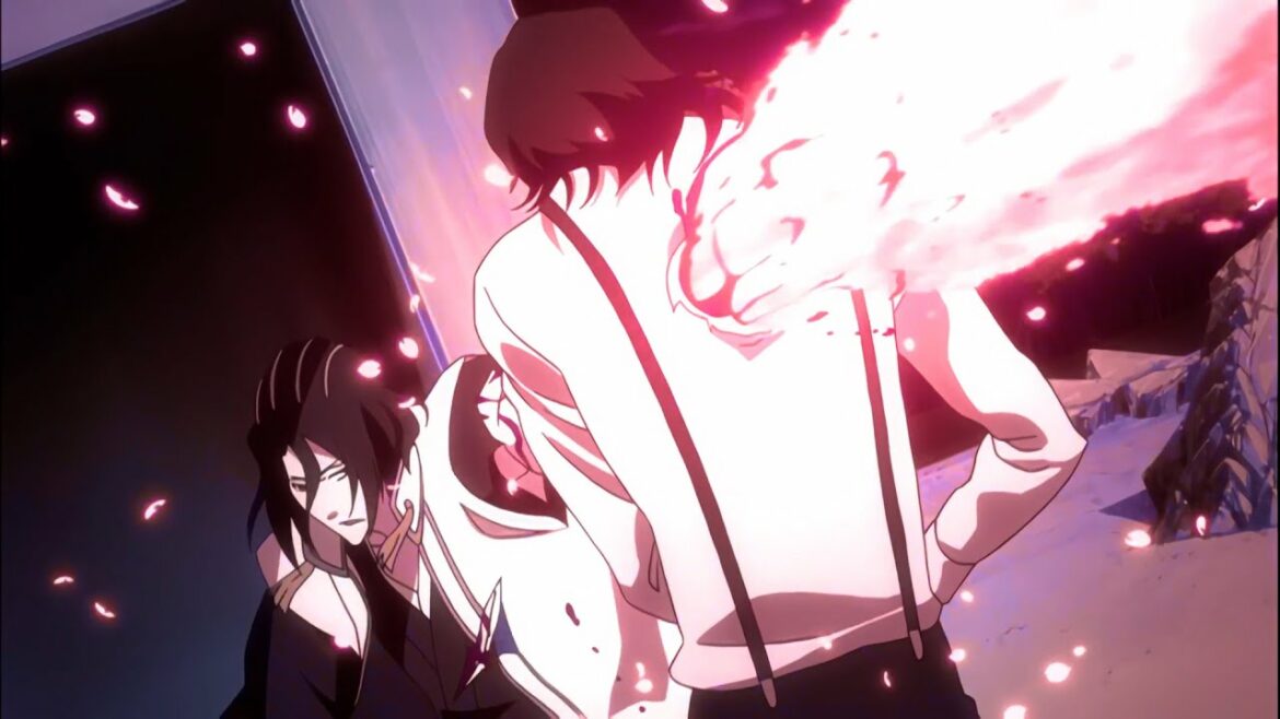 「BLEACH 千年血戦篇」月島が白哉を過小評価した後、白哉は千本桜景厳を使用して月島ボディに穴を開けました | Byakuya pierces a hole into Tsukishima body