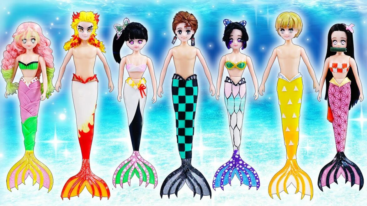 【鬼滅の刃】リカちゃん❤粘土で人魚に変身🌼炭治郎、禰豆子、善逸、煉獄、カナヲ、しのぶ、蜜璃をマーメイドにリメイクDIY工作🎶