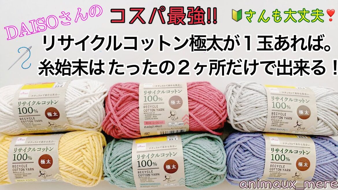 «かぎ編み»DAISOさんのリサイクルコットン極太1玉で2作品♡糸始末も2ヶ所だけ❣️コスパ最強糸だった説☆How to crochet accessory case