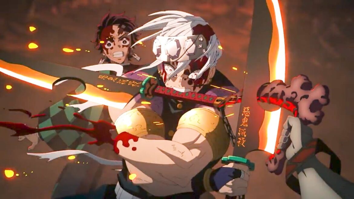 鬼滅の刃 – 牛太郎に大鎌で目を刺された炭治郎を、天元が間一髪救出する, 天元vs牛太郎