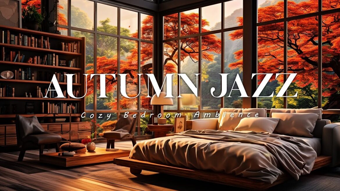 【𝐀𝐔𝐓𝐔𝐌𝐍 𝐉𝐀𝐙𝐙】リラックスできるピアノジャズ音楽が流れる森の居心地の良い秋のベッドルーム 🌃 睡眠、勉強、仕事、リラックスのためのインストゥルメンタルジャズ音楽と雨の音