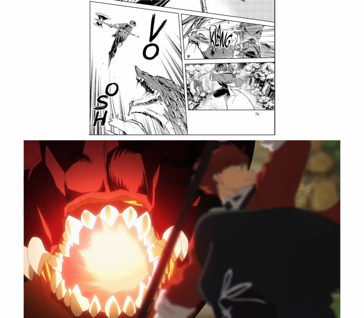 漫画とアニメの比較、ドラゴンの戦闘シーン [Sousou no Frieren]