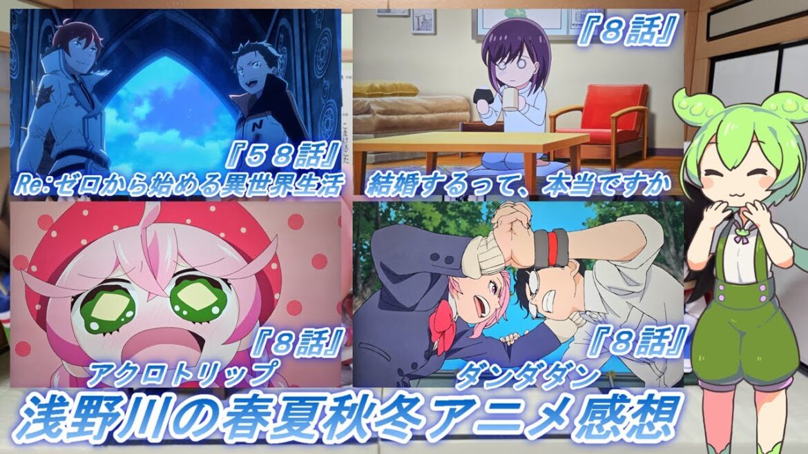 浅野川の春夏秋冬アニメ感想【2024年秋アニメ】『Re:ゼロから始める異世界生活 ５８話 アクロトリップ ８話 ダンダダン ８話 結婚するって、本当ですか ８話』