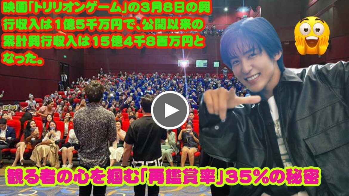 映画「トリリオンゲーム」の3月8日の興行収入は1億5千万円で、公開以来の累計興行収入は15億4千8百万円となった。  映画『トリリオン・ゲーム』— 15億を超えたその先にあるもの 目黒蓮snowman 映画「トリリオンゲーム」の3月8日の興行収入は1億5千万円で、公開以来の累計興行収入は15億4千8百万円となった。  映画『トリリオン・ゲーム』— 15億を超えたその先にあるもの 目黒蓮snowman