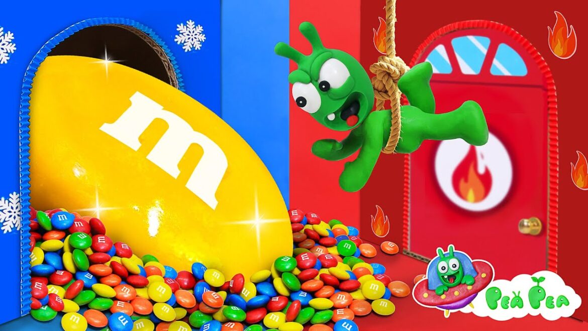 Pea Pea Finds M&M Candy in Hot and Cold Room 👽 Cartoon for kids