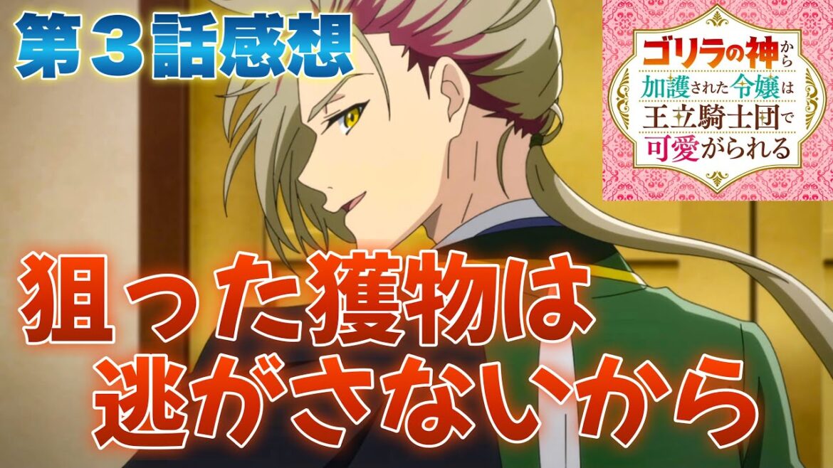 【 ゴリラの神から加護された令嬢は王立騎士団で可愛がられる 】 第３話感想！ 俺、狙った獲物は逃さないから！ ゴリラの加護者だってルイさんにバレた！ 【 アニメ感想 】