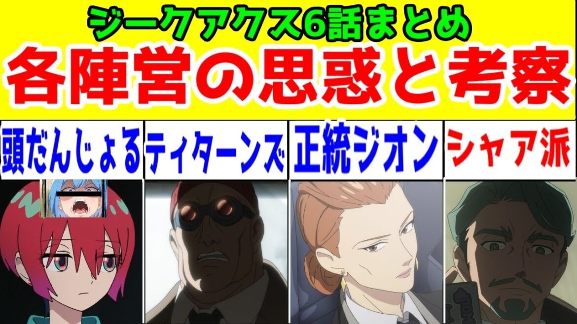 【ジークアクス6話】各陣営は何をやりたいのかまとめ。マチュ、バスク、緑のおじさん、キシリアら各陣営・キャラの思惑まとめ＋考察【機動戦士Gundam GQuuuuuuX】