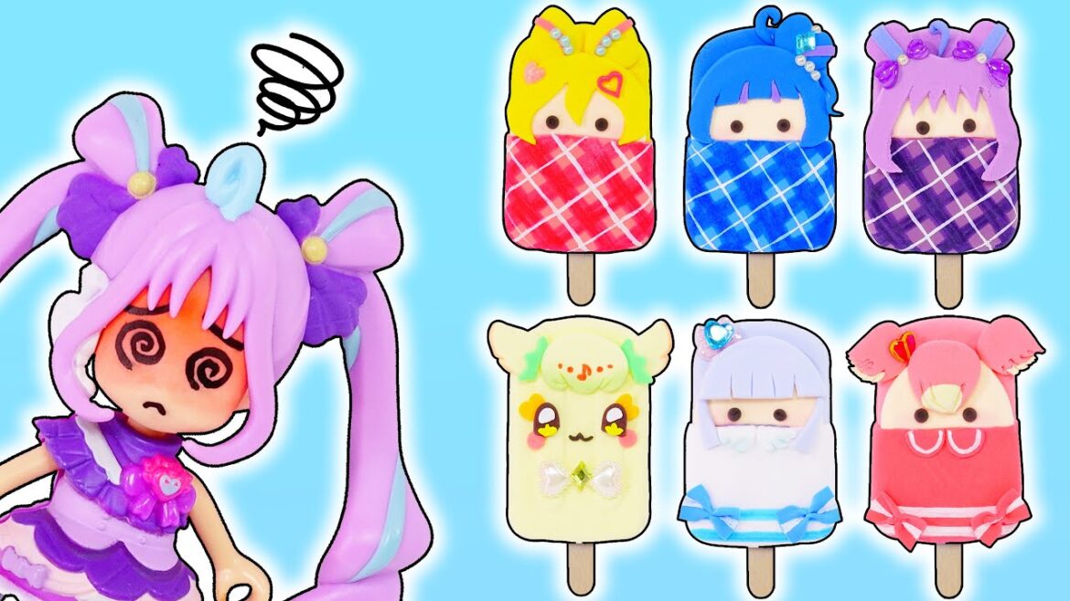 キミとアイドルプリキュア❤️キュアキュンキュン、キュアウインク、キュアアイドル、プリルンの粘土アイス✨️わんだふるプリキュア！のキュアワンダフルとキュアニャミーも100円ショップ材料で手作り工作DIY