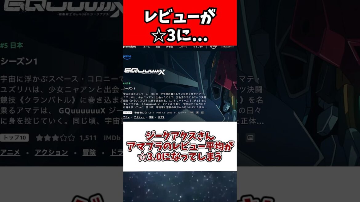 ジークアクスさん、アマプラのレビュー平均が☆3.0になってしまう ジークアクスさん、アマプラのレビュー平均が☆3.0になってしまう