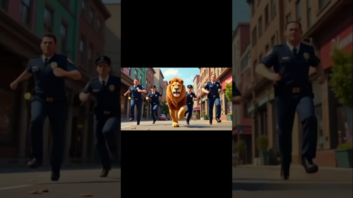 lion reches in the city and make chaos #ai #animals #animation #cartoon #kids #shorts #ytshorts