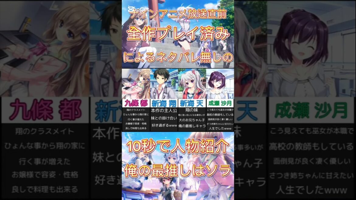 【#アニメナイン】放送超直前！全作プレイ済みの俺がネタバレ無しの10秒でキャラ紹介　【#ギャルゲー/#9ナイン/#ぱれっと/#夏アニメ/#深夜アニメ/#神アニメ/#アニメ化/#anime 】