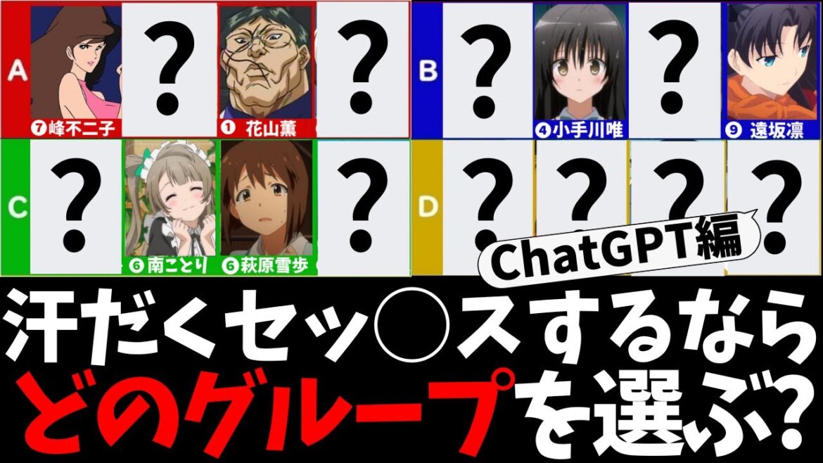【爆笑】AIに汗だくセッセのグループ表を作らせてみようぜ！【ChatGPT編】【2025年夏アニメ】【Fate】【アイマス】【ラブライブ!】【ダンダダン】