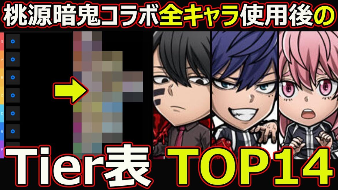 【コトダマン】#2810 桃源暗鬼コラボ全キャラ使用後のTier表TOP14【コラボキャラランキング】