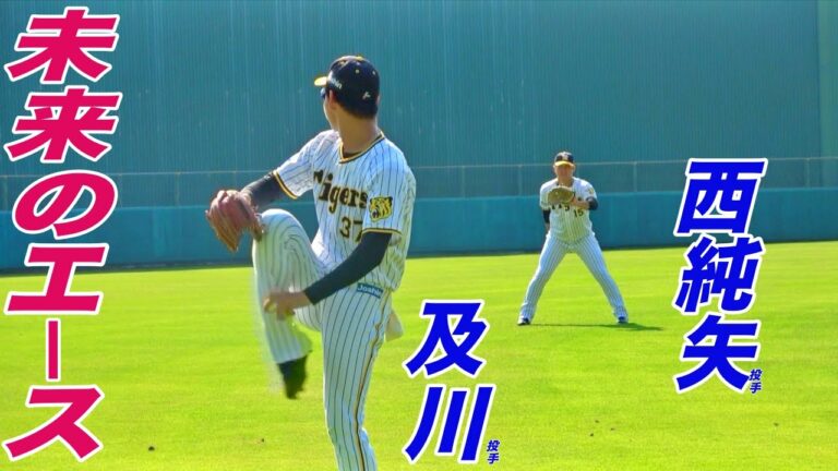 楽しみな若手コンビ、及川雅貴選手&西純矢選手キャッチボール！
