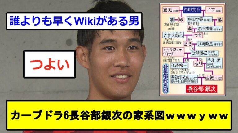 【名家】カープドラ6長谷部銀次の家系図ｗｗｗｙｗｗ【なんJ反応】【プロ野球反応集】【2chスレ】
