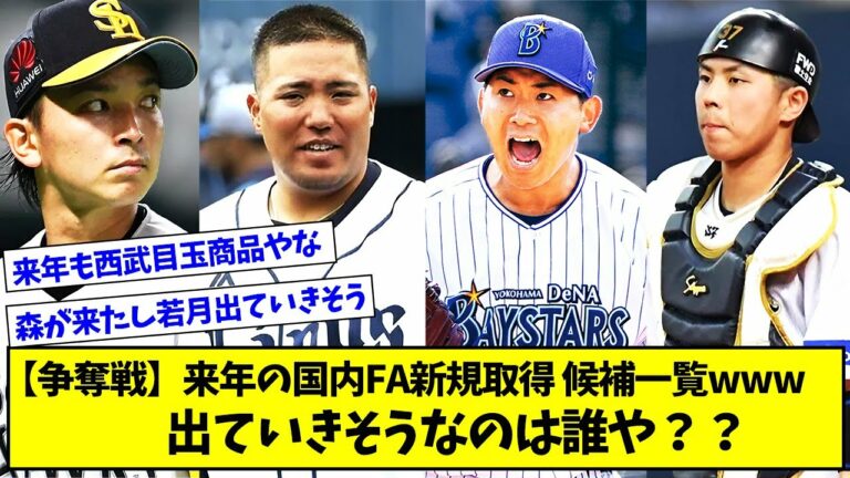【争奪戦】来年の国内FA新規取得候補一覧www出ていきそうなのは誰や？？【プロ野球ニュース】【なんJ反応まとめ】