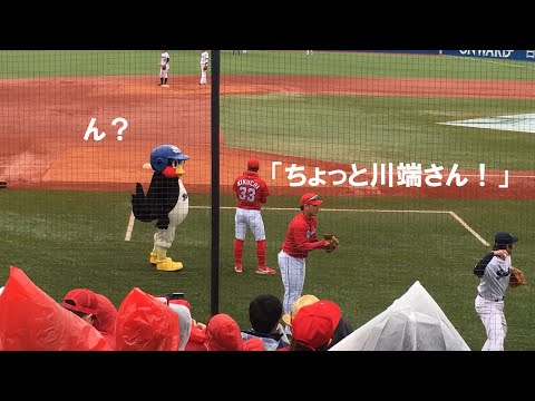 カープ丸（当時）　川端慎吾と一触即発！？【2018年3月16日 神宮球場】