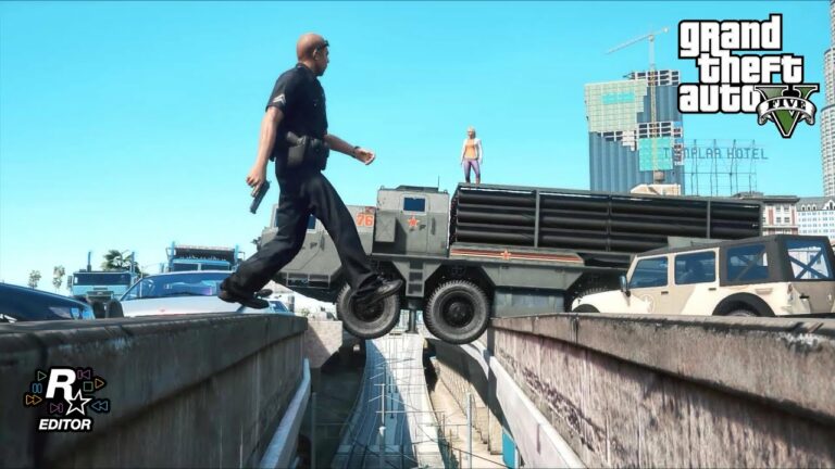 【GTAV】高速道路の割れ目に 吸い寄せられる ロスサントス市警察〔GTAV Rockstar Editor〕