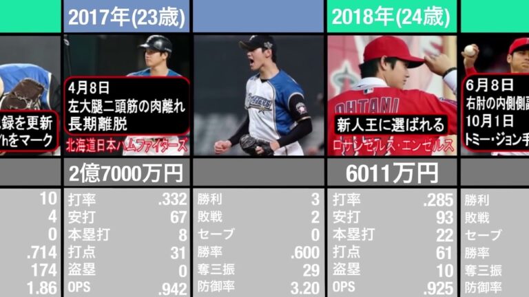大谷翔平の年俸・年度別成績 ロサンゼルス・エンゼルス 北海道日本ハムファイターズ