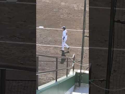 サインを出す3塁の亀井善行コーチ