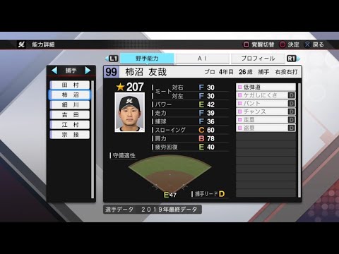 【プロスピ2019選手能力 / NPB PLAYER'S DATE】ロッテ 99 柿沼友哉選手 MARINES TOMOYA KAKINUMA