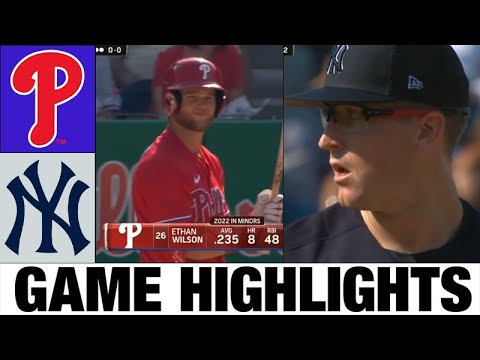 フィラデルフィア フィリーズ対ニューヨーク ヤンキースの全試合ハイライト |  2023年春季トレーニング-MLBプレシーズン