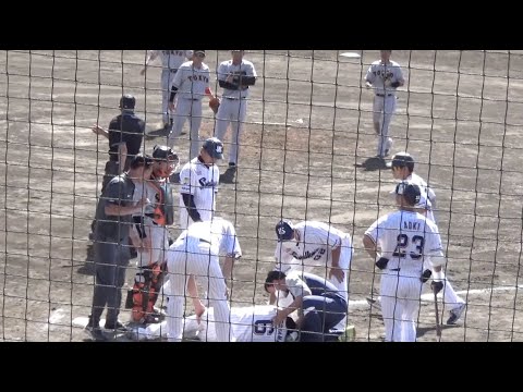 場内騒然！ヤクルト元山選手、頭部に死球を受け起き上がれず！代木投手は危険球で15球で退場に！無事でありますように... 巨人vsヤクルト オープン戦