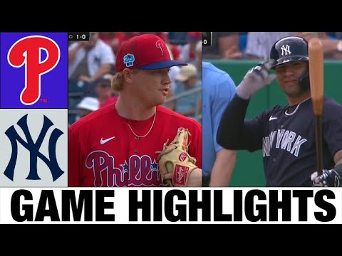 フィラデルフィア フィリーズ対ニューヨーク ヤンキースの試合ハイライト |  2023 スプリング トレーニング - MLB プレシーズン