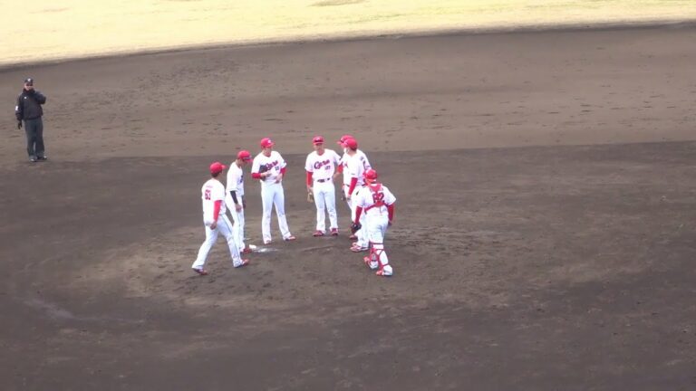 カープ（2軍）vs セガサミーの練習試合（2023.02.21）/行木俊投手、7回裏のピッチング　・林晃汰、ジャンピングキャッチ！