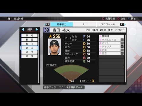 【プロスピ2019選手能力 / NPB PLAYER'S DATE】ロッテ 39 吉田裕太選手 MARINES YUTA YOSHIDA