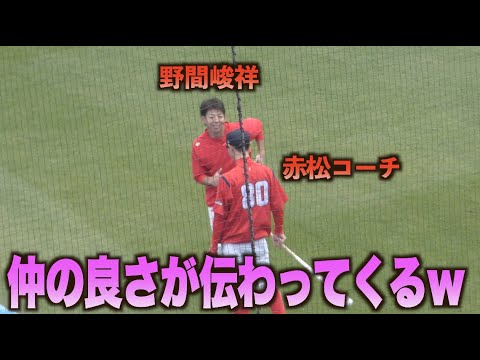 妙な動きで赤松真人コーチを茶化す野間峻祥w#広島#カープ#読売#ジャイアンツ