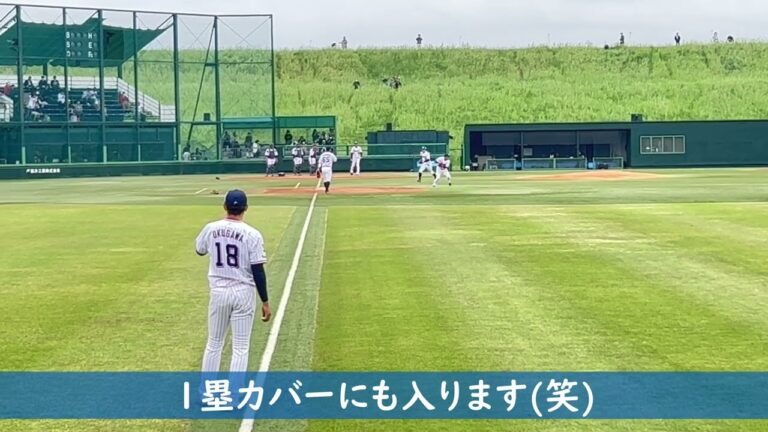 山崎晃大朗 試合前の内野ノックで投手役をして楽しそう。コンディションは大丈夫そうだし、近々１軍復帰しそうです。頼むぞコータロー！。