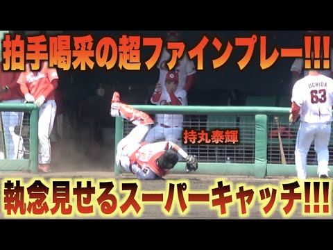 ド根性を見せつけた！森下翔太の放ったキャッチャーフライを持丸泰輝がスーパーキャッチ！#広島#カープ#阪神#タイガース