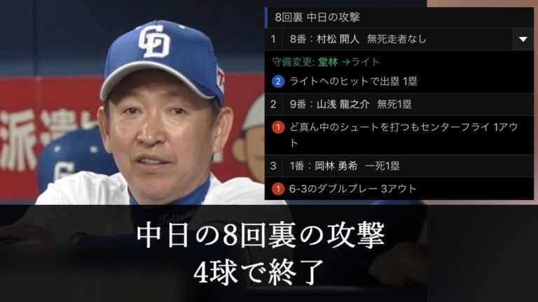 九里亜蓮、中日のミラクルエイトを4球で終わらせる【2chスレ】