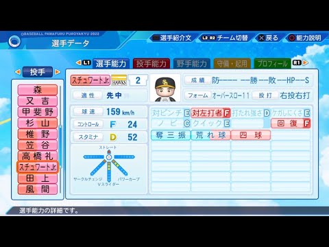 【パワプロ2023選手名鑑 / NPB PLAYER'S DATE】ソフトバンク 2 スチュワートJr.選手 HAWKS CARTER STEWART JR.