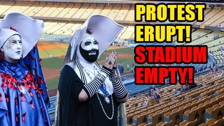 ドジャースが空のスタジアム近くで反カトリックのドラァグクイーンを称えるとファンはブーイング！ 外でERUPTに抗議してください！