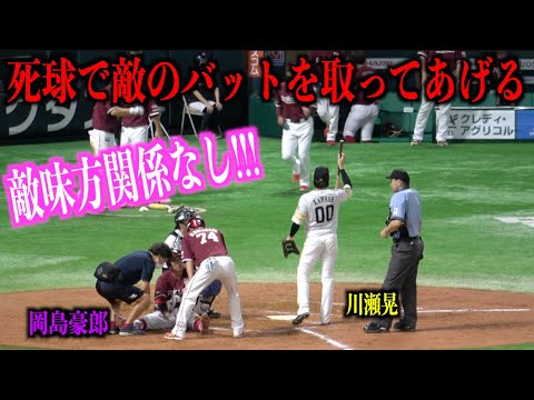 敵味方関係なし！死球を受けた岡島豪郎のバットを取ってあげる川瀬晃【福岡ソフトバンクホークス】