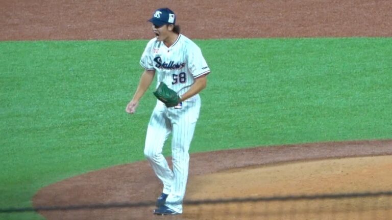 阪口皓亮 古巣ベイスターズの4番の牧に対して三球三振！ナイスピッチングでガッツポーズ！東京ヤクルトスワローズvs横浜DeNAベイスターズ 2023/08/16