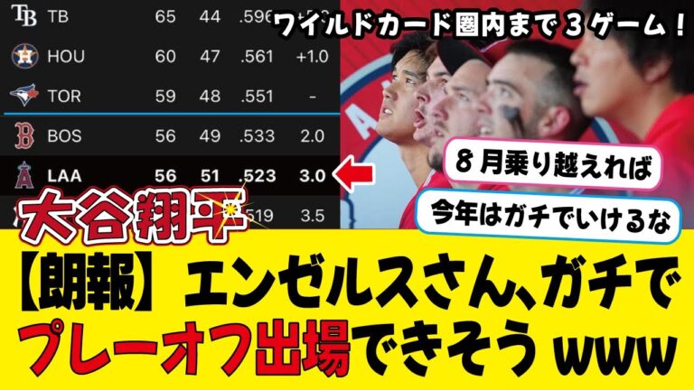 エンゼルス、ワイルドカード圏内まで3ゲーム！ガチでプレーオフ出場できそうwww(ネット民の反応)大谷翔平