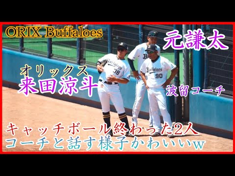 【オリックス】来田涼斗、波留コーチ&元謙太と話す様子が可愛い！