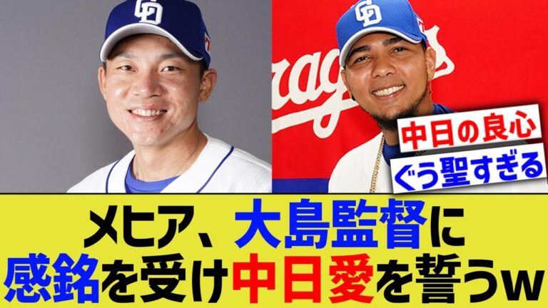 中日メヒア、大島監督に感銘を受け中日愛を誓うwwww【なんJ なんG野球反応】【2ch 5ch】