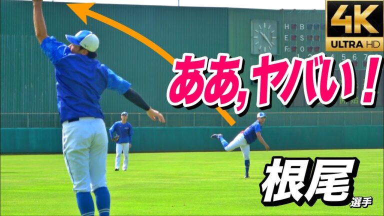 【超高画質】根尾昂選手キャッチボール！！岡野選手の球筋も良い！！！
