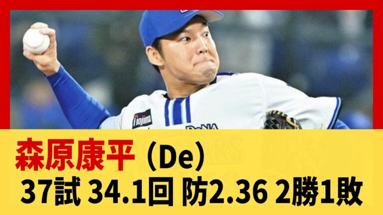 【いい感じ】森原康平（De）37試 34.1回 防2.36 2勝1敗11S K/BB 3.63 被本塁打1【2ch 5ch スレ】