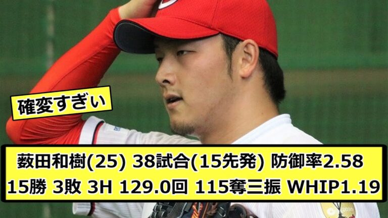 【確変】薮田和樹(25) 38試合(15先発) 防御率2.58 15勝 3敗 3H 129.0回 115奪三振 WHIP1.19【なんJ なんG反応】
