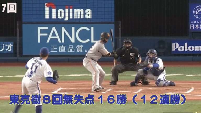 東克樹１６勝目（１２連勝）８回無失点　全アウトシーン一気見