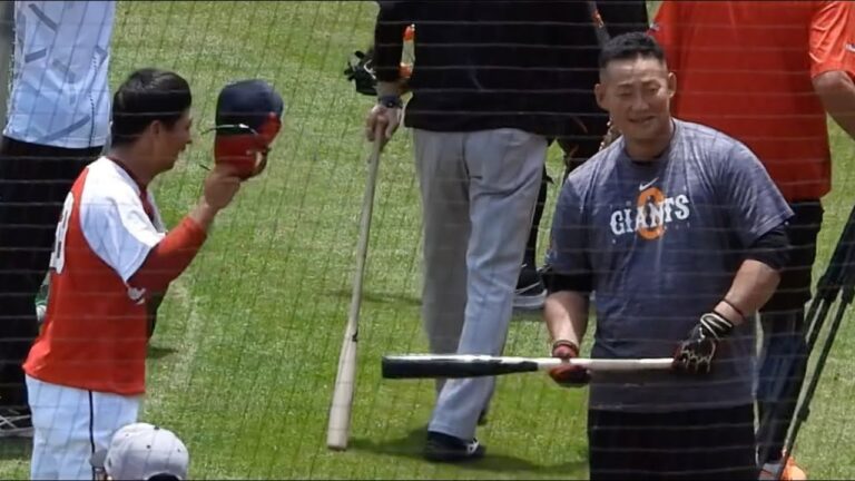 巨人中田翔選手に弟子入り？丁寧に挨拶をする羽月隆太郎 広島カープ2023年6月24日