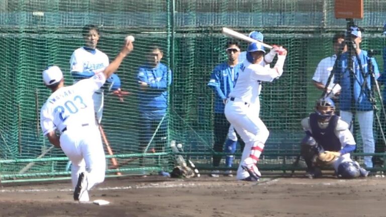 全25球ノーカット。復活を期す岩嵜翔が大島のフリー打撃に登板！一発を浴びるもバットをへし折るシーンも（2024年2月13日）